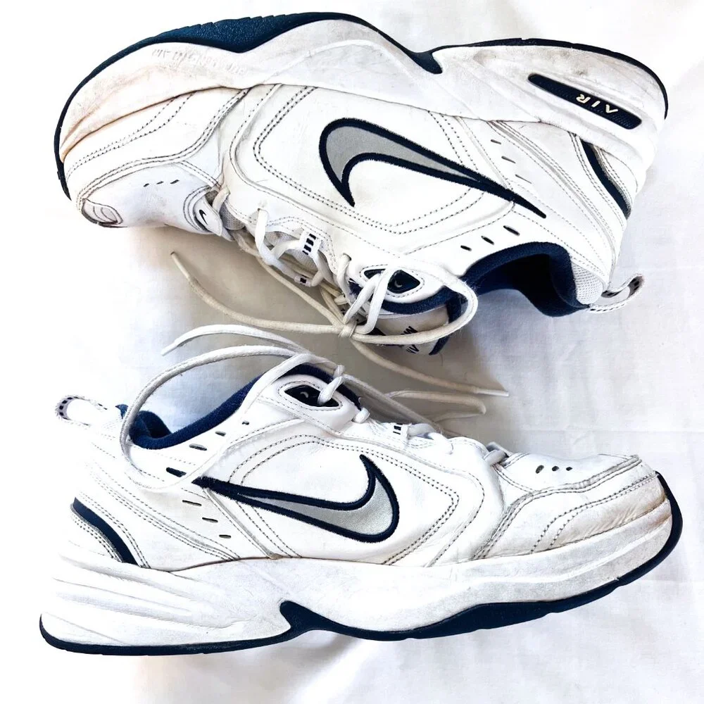 Nike Men's Air Monarch IV (White/Silver/Midnight Navy) Training Shoes Size 11